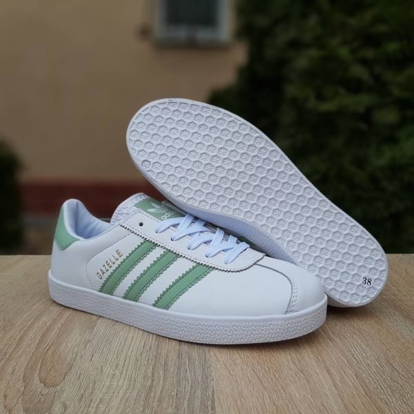 Жіночі кросівки | Adidas Gazelle | білі з бірюзою | шкіра ODR AD20045-36 фото