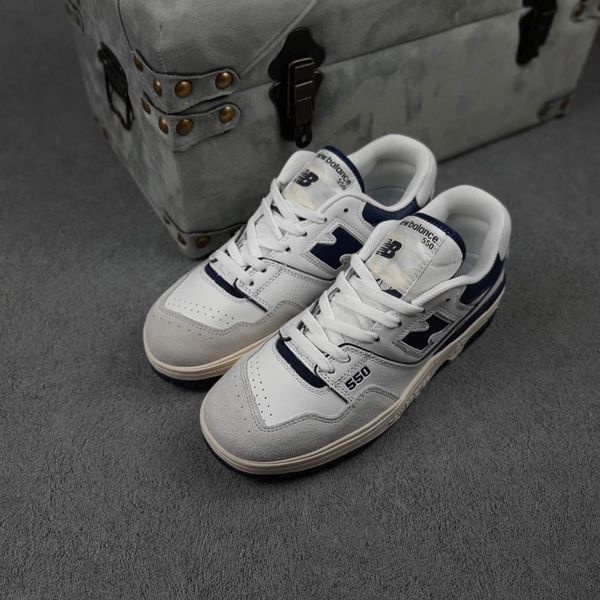 Чоловічі кросівки | New Balance 550 | білі з темно-синім | шкіра/замша ODR NB10008-41 фото