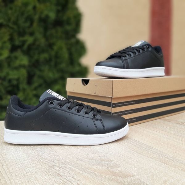 Жіночі кросівки | Adidas Stan Smith | чорні на білій | шкіра ODR AD20007-36 фото