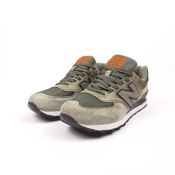 Чоловічі кросівки | New Balance 574 | хакі з сірим й чорним на білій | замша/текстиль ODR NB10019-41 фото