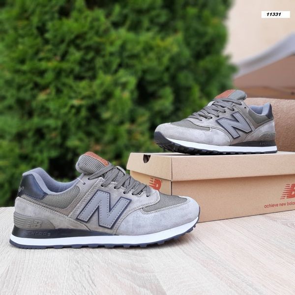 Чоловічі кросівки | New Balance 574 | хакі з сірим й чорним на білій | замша/текстиль ODR NB10019-41 фото