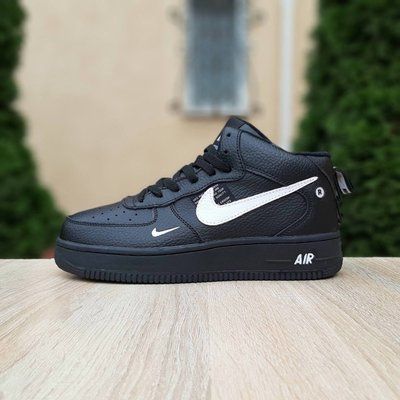Жіночі зимові високі кросівки | Nike Air Force 1 LV8 High | чорні з білим | прес шкіра | хутро ODRW NK20012-36 фото