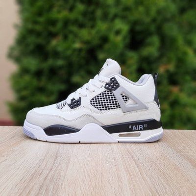 Чоловічі високі кросівки | Nike Air Jordan 4 High | білі з сірим й чорним | шкіра | маломірні ODR NJ10015-41 фото