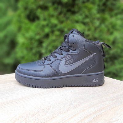 Жіночі зимові високі кросівки | Nike Air Force 1 '82 High | чорні з сірим | шкіра | хутро | маломірні ODRW NK20004-36 фото