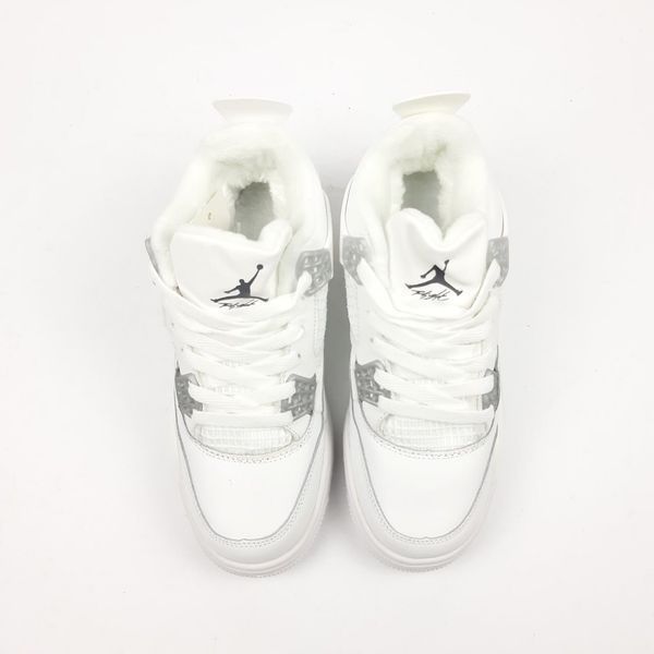 Жіночі зимові високі кросівки | Nike Air Jordan 4 Retro Winter | білі з сірим | шкіра | хутро | маломірні ODRW NJ20026-36 фото