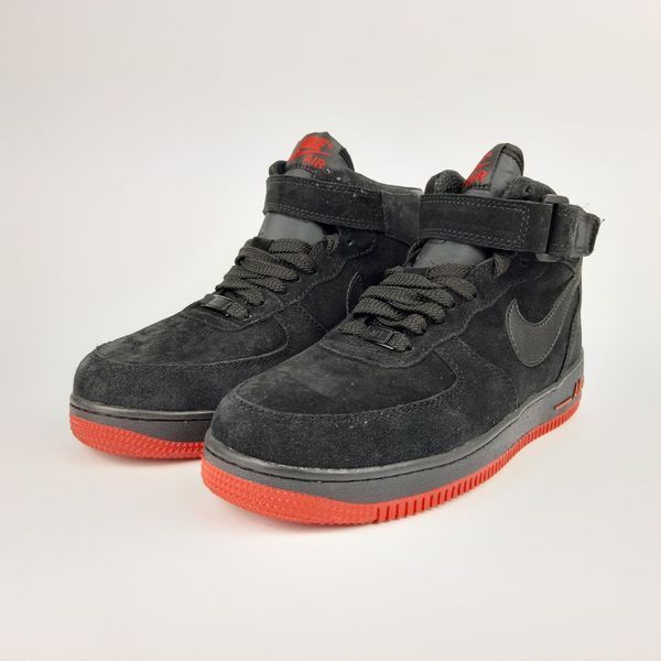 Чоловічі зимові високі кросівки | Nike Air Force 1 High | чорні на червоній | замша | хутро ODRW NK10014-41 фото