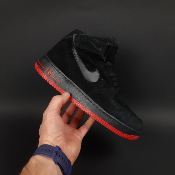 Чоловічі зимові високі кросівки | Nike Air Force 1 High | чорні на червоній | замша | хутро ODRW NK10014-41 фото