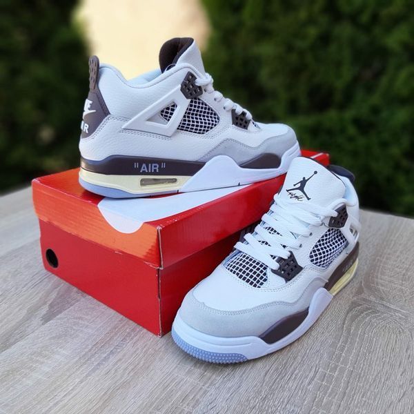 Чоловічі високі кросівки | Nike Air Jordan 4 Retro High | білі з чорним й сірим | шкіра | маломірні ODR NJ10018-41 фото
