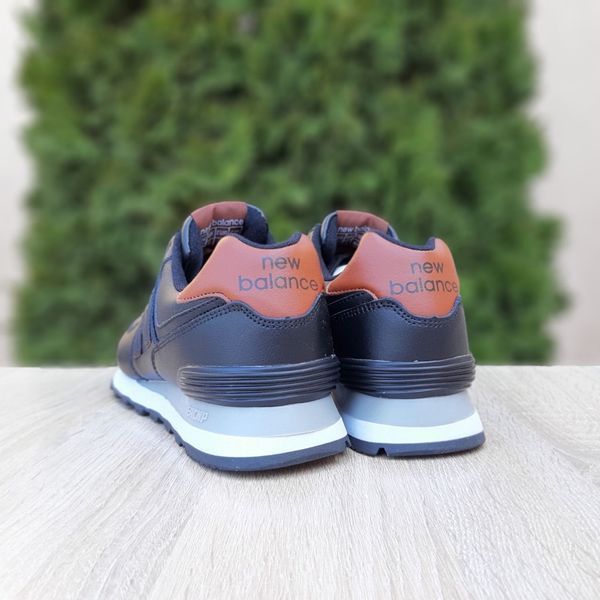Чоловічі кросівки | New Balance 574 | чорні з коричневим на білій | шкіра | велетні ODR NB10028-47 фото