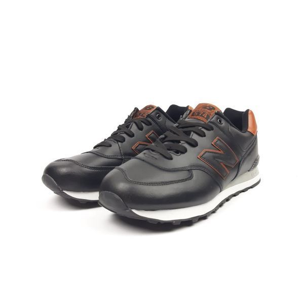 Чоловічі кросівки | New Balance 574 | чорні з коричневим на білій | шкіра | велетні ODR NB10028-47 фото
