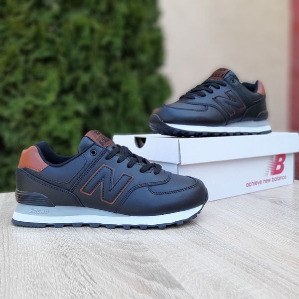 Чоловічі кросівки | New Balance 574 | чорні з коричневим на білій | шкіра | велетні ODR NB10028-47 фото