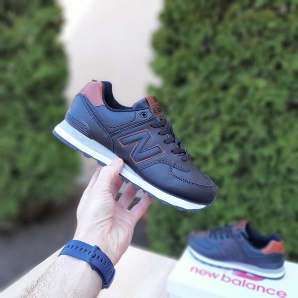 Чоловічі кросівки | New Balance 574 | чорні з коричневим на білій | шкіра | велетні ODR NB10028-47 фото