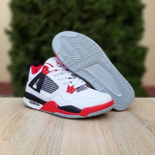 Чоловічі високі кросівки | Nike Air Jordan 4 | білі з чорним й червоним | шкіра ODR NJ10040-41 фото