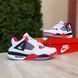 Чоловічі високі кросівки | Nike Air Jordan 4 | білі з чорним й червоним | шкіра ODR NJ10040-41 фото 6