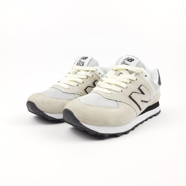 Чоловічі кросівки | New Balance 574 | світло-сірі з чорним | замша/сітка | маломірні ODR NB10097-42 фото