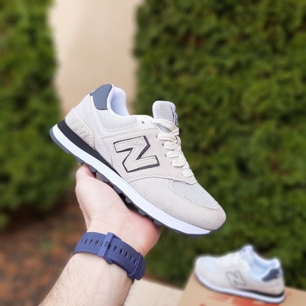Чоловічі кросівки | New Balance 574 | світло-сірі з чорним | замша/сітка | маломірні ODR NB10097-42 фото