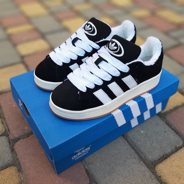 Жіночі зимові кросівки | Adidas Campus Winter | чорно-білі | замша | хутро ODRW AD20007-37 фото