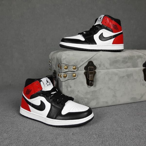 Жіночі високі кросівки | Nike Air Jordan 1 | білі/чорні/червоні | шкіра | великомірні ODR NJ20023-36 фото