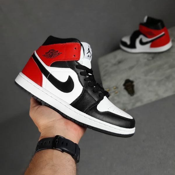 Жіночі високі кросівки | Nike Air Jordan 1 | білі/чорні/червоні | шкіра | великомірні ODR NJ20023-36 фото