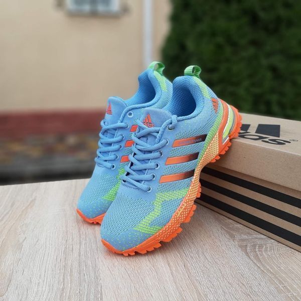 Жіночі кросівки | Adidas Marathon Flyknit | блакитні з помаранчевим | текстиль ODR AD20094-36 фото